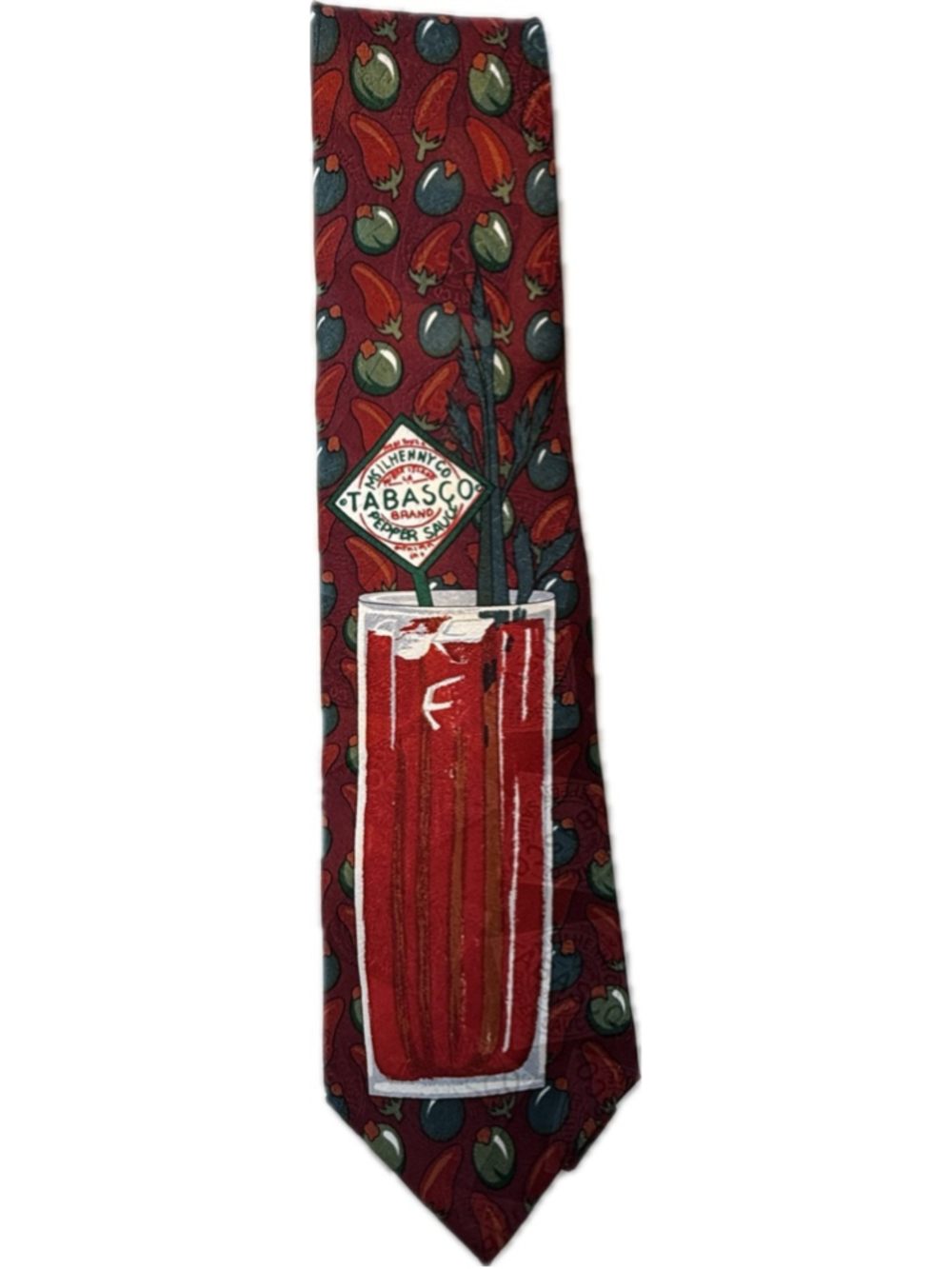 Tabasco Bloody Mary Novelty Silk Tie Peppers Olives Cocktail Necktie - Picture 2 of 5